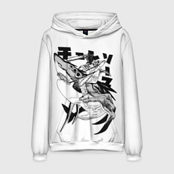 Толстовка-худи мужская Человек-бензопила на акуле, цвет: 3D-белый