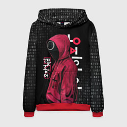 Толстовка-худи мужская ИГРА В КАЛЬМАРА, СТРАЖ КРУГ БИНАРНЫЙ КОД, цвет: 3D-красный
