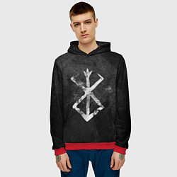 Толстовка-худи мужская BERSERK LOGO GRUNGE, цвет: 3D-красный — фото 2