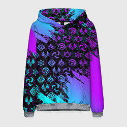 Толстовка-худи мужская GENSHIN NEON PATTERN SYMBOL НЕОН ЭМБЛЕМЫ, цвет: 3D-меланж