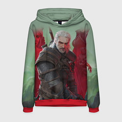 Толстовка-худи мужская ВЕДЬМАК THE WITCHER ГЕРАЛЬТ С МЕЧОМ, цвет: 3D-красный