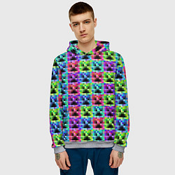 Толстовка-худи мужская МАЙНКРАФТ MINECRAFT ЦВЕТНЫЕ КРИПЕРЫ, цвет: 3D-меланж — фото 2