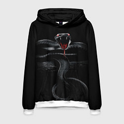 Толстовка-худи мужская ЗМЕЯ НА КАМНЕ НА ЧЕРНОМ ФОНЕ, цвет: 3D-белый