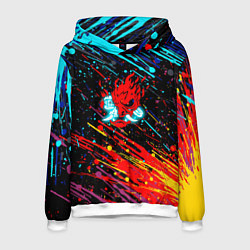 Толстовка-худи мужская Cyberpunk 2077 Цветные брызги, цвет: 3D-белый