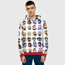 Толстовка-худи мужская Все герои Геншин Импакта чиби паттерн, цвет: 3D-красный — фото 2