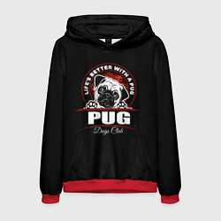Толстовка-худи мужская Мопс Pug, цвет: 3D-красный