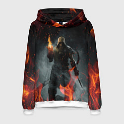 Толстовка-худи мужская TES SKYRIM DOVAHKIN FLAME ДРАКОНОРОЖДЕННЫЙ, цвет: 3D-белый