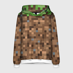 Толстовка-худи мужская ЗЕМЛЯ DIRT MINECRAFT, цвет: 3D-белый
