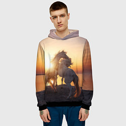 Толстовка-худи мужская Лошади на закате, цвет: 3D-черный — фото 2