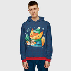 Толстовка-худи мужская Лис-подарок в узорах, цвет: 3D-красный — фото 2