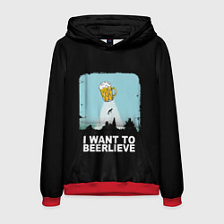 Толстовка-худи мужская I WANT TO BEERLIEVE Я ВЕРЮ В ПИВО, цвет: 3D-красный