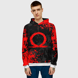 Толстовка-худи мужская GOD OF WAR LOGO RED, БРЫЗГИ КРАСОК, цвет: 3D-белый — фото 2