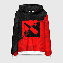 Толстовка-худи мужская DOTA 2 RED BLACK LOGO, БРЫЗГИ КРАСОК, цвет: 3D-белый