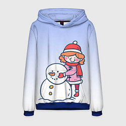 Толстовка-худи мужская Девочка лепит снеговика, цвет: 3D-синий