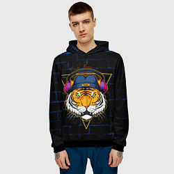 Толстовка-худи мужская Тигр в наушниках SWAG, цвет: 3D-черный — фото 2