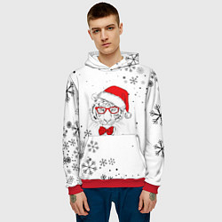 Толстовка-худи мужская Новогодний тигр летящие снежинки, цвет: 3D-красный — фото 2