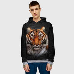 Толстовка-худи мужская Реалистичный тигр Realistic Tiger, цвет: 3D-меланж — фото 2