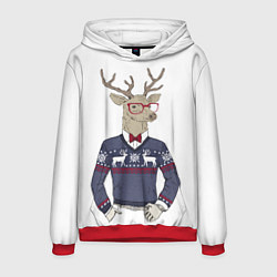 Толстовка-худи мужская Олень в свитере 2022, цвет: 3D-красный