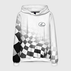 Толстовка-худи мужская Lexus, Лексус спорт финишный флаг, цвет: 3D-белый