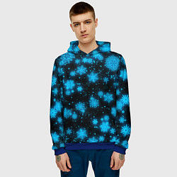 Толстовка-худи мужская НОВОГОДНИЕ НЕОНОВЫЕ СНЕЖИНКИ 2022 НОВЫЙ ГОД, цвет: 3D-синий — фото 2