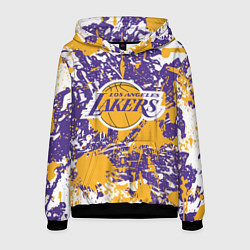 Толстовка-худи мужская LAKERS ФИРМЕННЫЕ ЦВЕТА БРЫЗГИ КРАСОК LA, цвет: 3D-черный