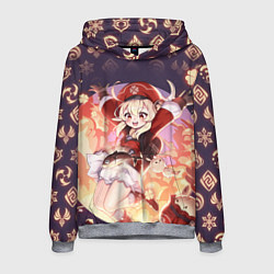 Толстовка-худи мужская КЛИ ГЕРОИНЯ ГЕНШИН ИМПАКТ, НЕОНОВЫЕ СИМВОЛЫ, цвет: 3D-меланж