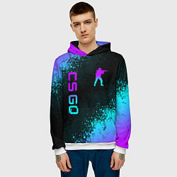 Толстовка-худи мужская CS GO NEON SYMBOL STYLE SKIN КС ГО НЕОН, цвет: 3D-белый — фото 2