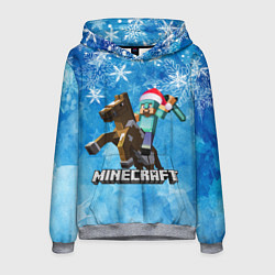 Толстовка-худи мужская НОВЫЙ ГОД В МАЙНКРАФТ, СНЕЖИНКИ, 2022, цвет: 3D-меланж