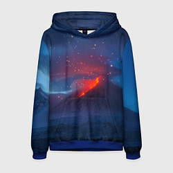 Толстовка-худи мужская Извержение вулкана ночью, цвет: 3D-синий