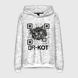 Толстовка-худи мужская QR код котик, цвет: 3D-белый