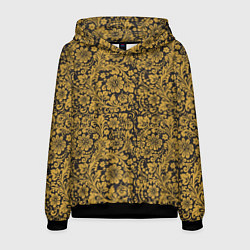 Толстовка-худи мужская Золотые Цветы хохлома, цвет: 3D-черный