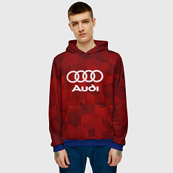 Толстовка-худи мужская Ауди, Audi Красный фон, цвет: 3D-синий — фото 2