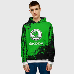 Толстовка-худи мужская Skoda следы от шин, цвет: 3D-белый — фото 2