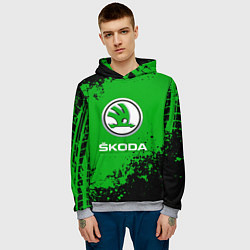 Толстовка-худи мужская Skoda следы от шин, цвет: 3D-меланж — фото 2