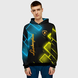 Толстовка-худи мужская Lamborghini - Неоновые фигуры, цвет: 3D-черный — фото 2