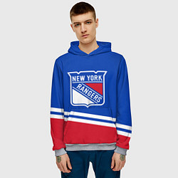 Толстовка-худи мужская New York Rangers Нью Йорк Рейнджерс, цвет: 3D-меланж — фото 2