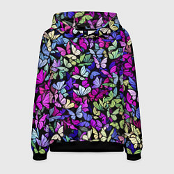 Толстовка-худи мужская Витражные бабочки, цвет: 3D-черный