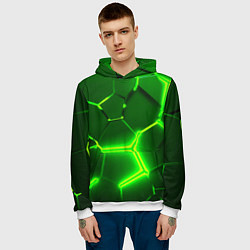 Толстовка-худи мужская 3D ПЛИТЫ НЕОН NEON GREEN HEXAGON РАЗЛОМ, цвет: 3D-белый — фото 2