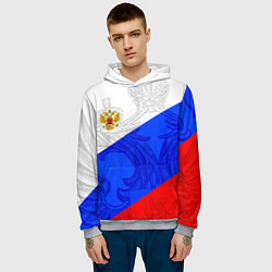 Толстовка-худи мужская Российский герб: триколор, цвет: 3D-меланж — фото 2