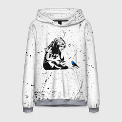 Толстовка-худи мужская Banksy - Бэнкси девочка с птицей, цвет: 3D-меланж