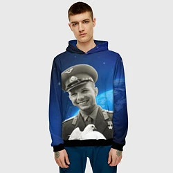 Толстовка-худи мужская Юрий Гагарин с голубем 3D, цвет: 3D-черный — фото 2