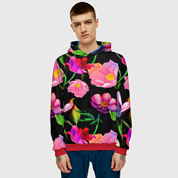 Толстовка-худи мужская Цветочный узор Floral pattern, цвет: 3D-красный — фото 2