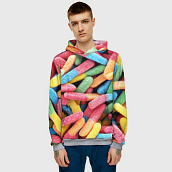 Толстовка-худи мужская Мармеладные червячки, цвет: 3D-меланж — фото 2