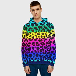 Толстовка-худи мужская Leopard Pattern Neon, цвет: 3D-синий — фото 2