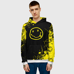 Толстовка-худи мужская Nirvana texture смайл, цвет: 3D-белый — фото 2