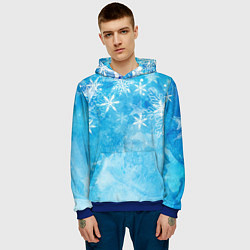 Толстовка-худи мужская Новогодние снежинки, цвет: 3D-синий — фото 2