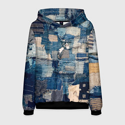 Толстовка-худи мужская Patchwork Jeans Осень Зима 2023, цвет: 3D-черный