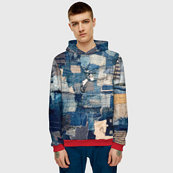 Толстовка-худи мужская Patchwork Jeans Осень Зима 2023, цвет: 3D-красный — фото 2