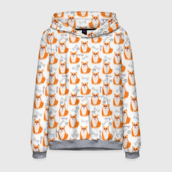 Толстовка-худи мужская Улыбающиеся корги с косточками Паттерн на белом фо, цвет: 3D-меланж