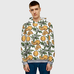 Толстовка-худи мужская Узор из тропических апельсинов, цвет: 3D-меланж — фото 2